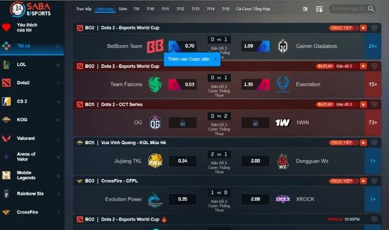 Hướng Dẫn Cách Chơi Thể Thao Điện Tử Tại QQ88 Từ A Đến Z 2 Giao diện đặt cược Thể Thao Điện Tử Tại QQ88