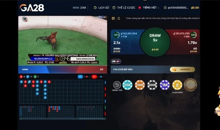 Giao diện đặt cược Đá Gà GA28 Tại QQ88