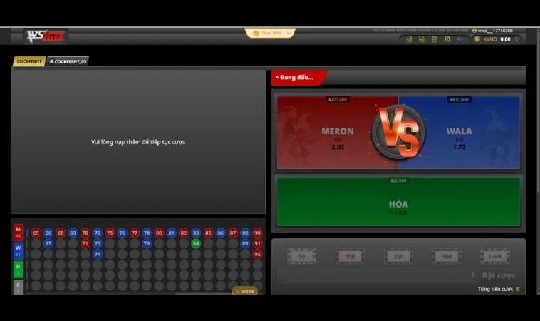 Khám Phá Cách Chơi Đá Gà WS168 QQ88 Giành Thắng Lợi Chớp Nhoáng 2 Giao diện đặt cược sảnh Đá Gà WS168 QQ88