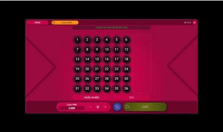 Giao diện chơi game nhanh Keno QQ88