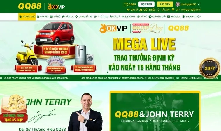 Giao diện trang chủ nhà cái QQ88